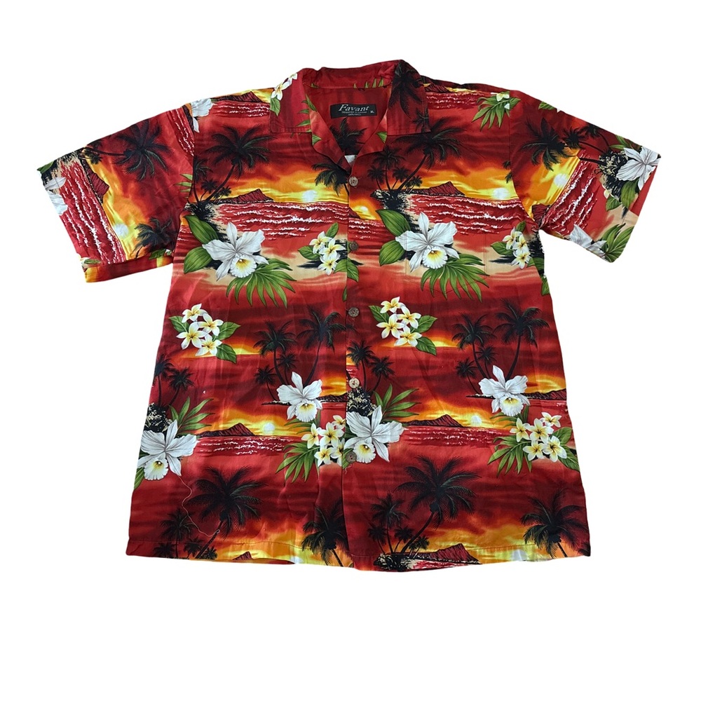 Red Hawaiian Shirt with Floral Print - size XL